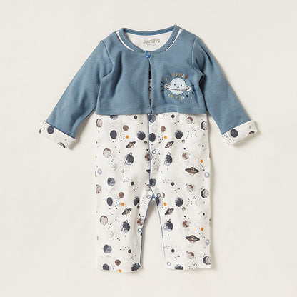 Ready to Fly Space-Themed Unisex Baby Romper - Stars, Planets Design