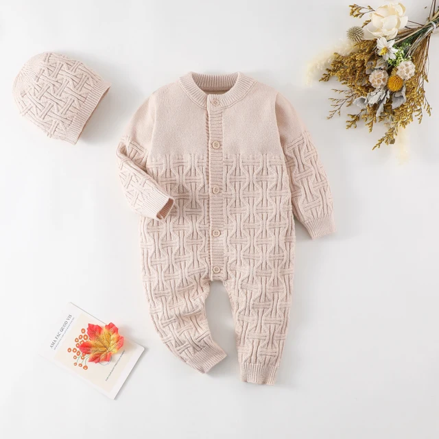 Winter Chic: 2-Piece Newborn Knitted Romper and Cap Set