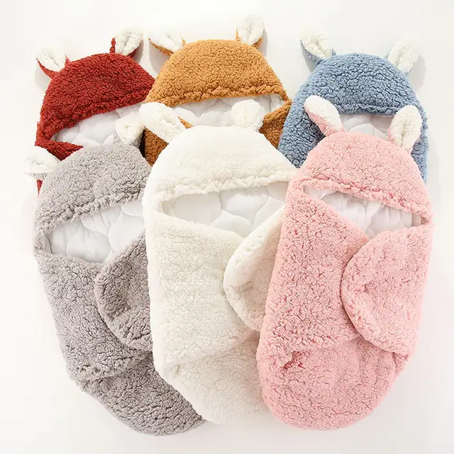 Cozy Bunny Bliss: Warm Plush Hooded Swaddle Wrap Blanket for Newborns