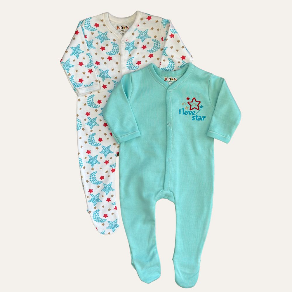 Juniors Duo: Winter-Ready Footed Rompers Set (Pack of Blues)