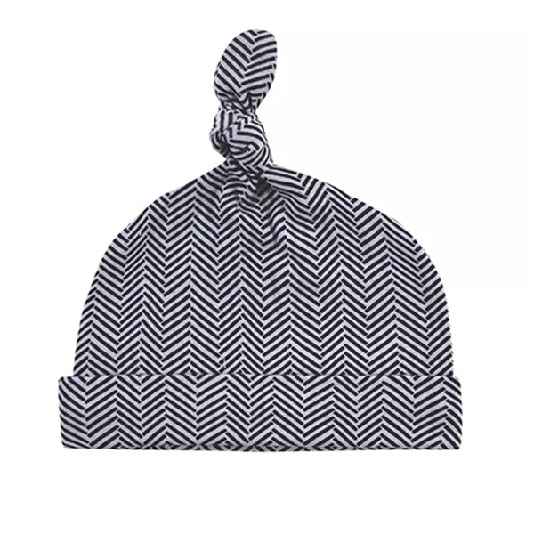 Introducing the Hudson Baby Infant Boy Cotton Cap from Alaya Junior, designed for baby boys aged 0-6 months. This vintage "Little Man" cap in a soft cotton blend showcases a charming knot on top and a stylish black and white herringbone pattern, combining both style and comfort seamlessly as an essential addition to any newborn's wardrobe.