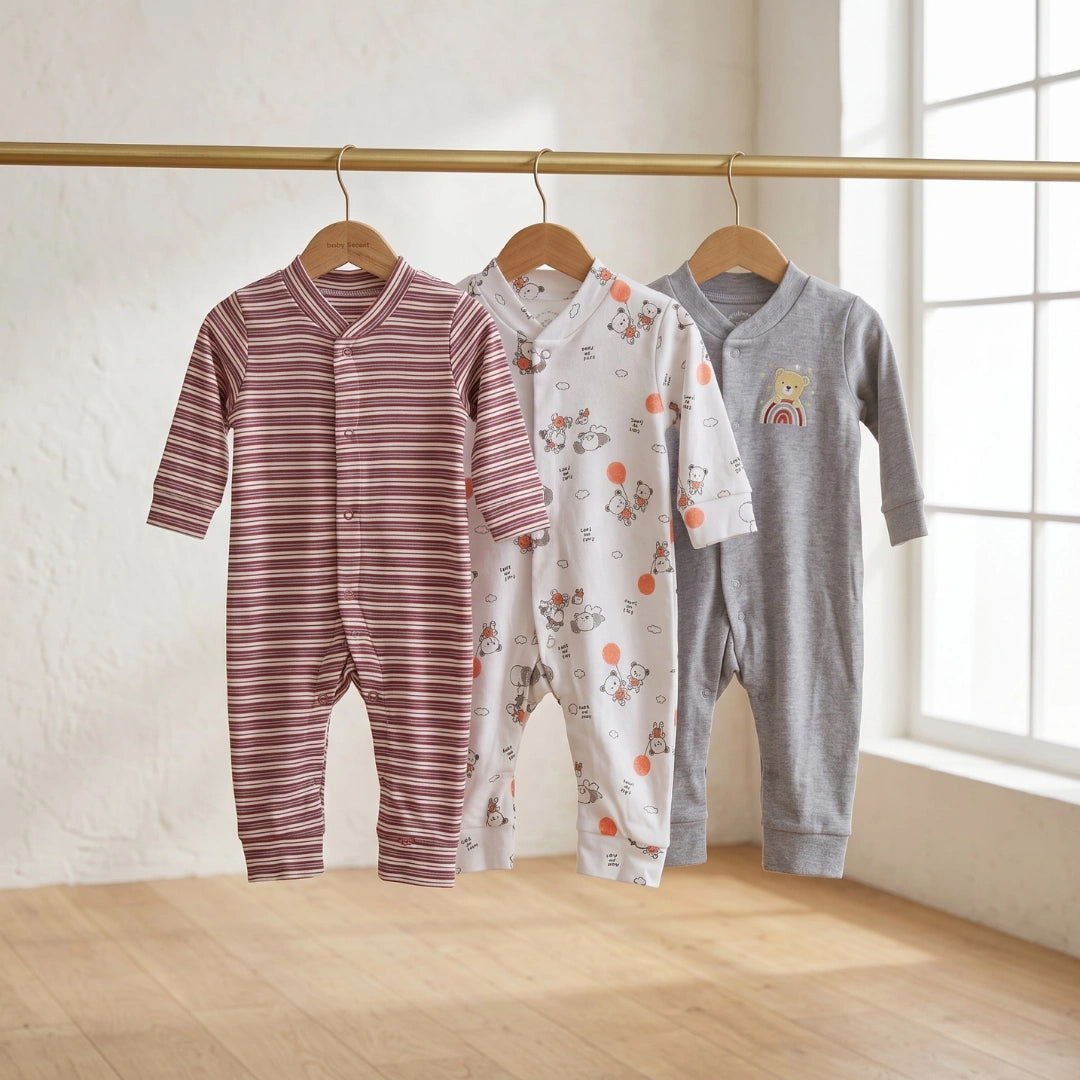 Carters Baby Cotton Romper — Pack of 3 | Unisex, Sizes 0–9M