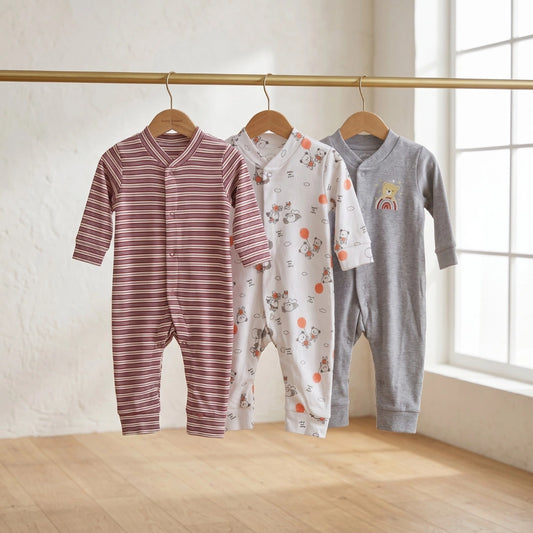 Carters Baby Cotton Romper — Pack of 3 | Unisex, Sizes 0–9M