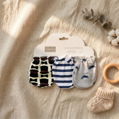 Baby Scratch Mittens — Pack of 3 | 4 Print Variants, 0–6M