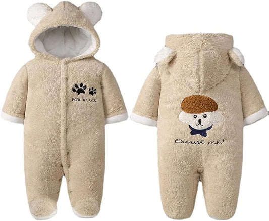 Snuggly Bear Excuse me : Plush Hooded Romper for Babies
