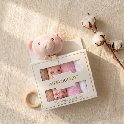 Baby Washcloths & Plush Rattle Gift Set