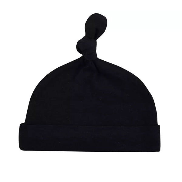 The Hudson Baby Infant Boy Cotton Cap Set, Vintage Little Man by Alaya Junior is a must-have for any newborn's wardrobe, featuring a super soft cotton black beanie hat with a top knot and a folded brim. Suitable for ages 0-6 months.