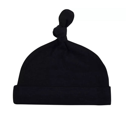 The Hudson Baby Infant Boy Cotton Cap Set, Vintage Little Man by Alaya Junior is a must-have for any newborn's wardrobe, featuring a super soft cotton black beanie hat with a top knot and a folded brim. Suitable for ages 0-6 months.