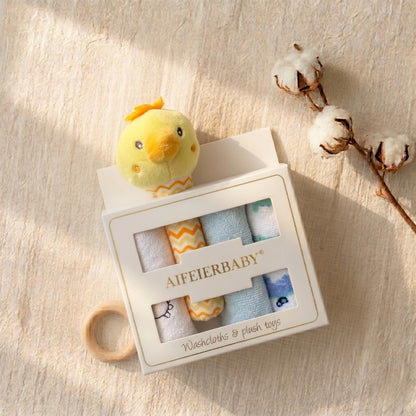 Baby Washcloths & Plush Rattle Gift Set