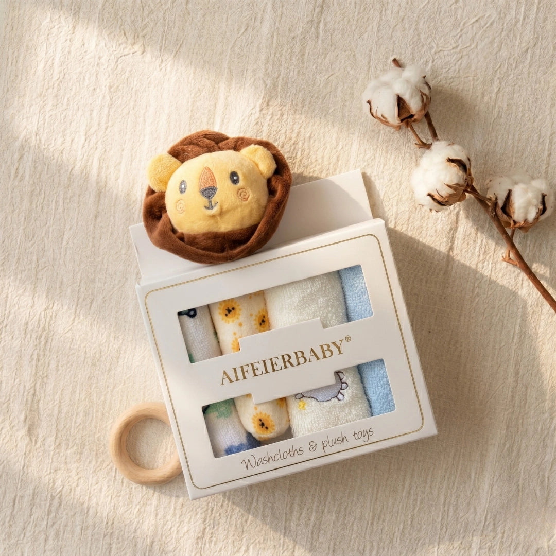 Baby Washcloths & Plush Rattle Gift Set