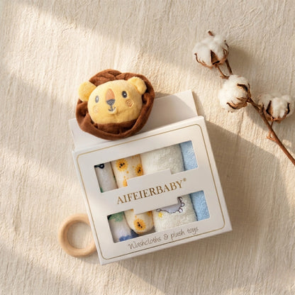 Baby Washcloths & Plush Rattle Gift Set