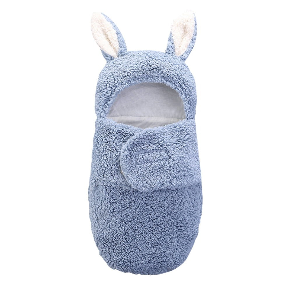 Cozy Bunny Bliss: Warm Plush Hooded Swaddle Wrap Blanket for Newborns