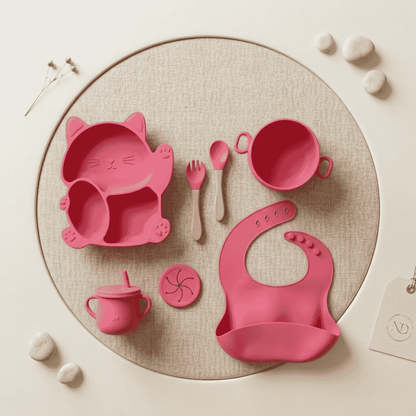 7-Piece Baby Silicone Feeding Set - BPA-Free Mealtime Essentials -Kitty