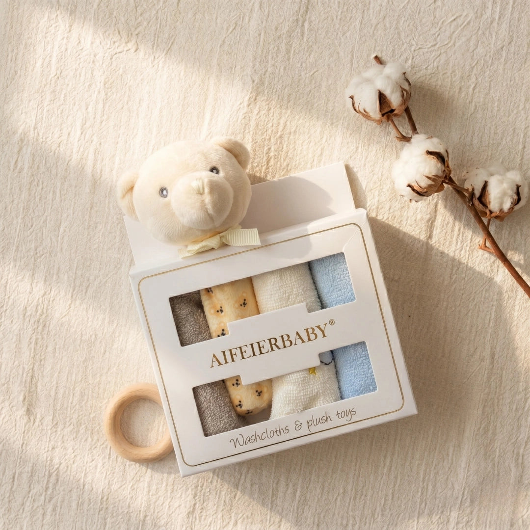Baby Washcloths & Plush Rattle Gift Set