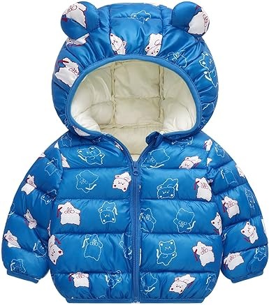 Blue Ultra-Lightweight Puffer Jacket with Hood for Kids