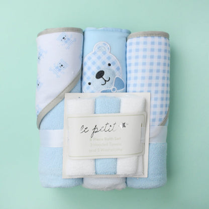 6-Piece Baby Bath Set - 3 Hooded Towels & 3 Washcloths (Le Petit)