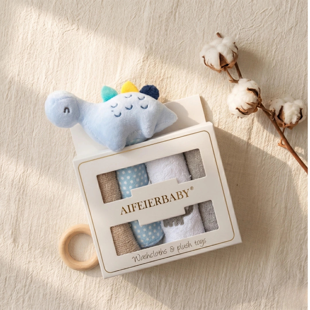 Baby Washcloths & Plush Rattle Gift Set