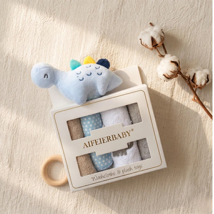 Baby Washcloths & Plush Rattle Gift Set