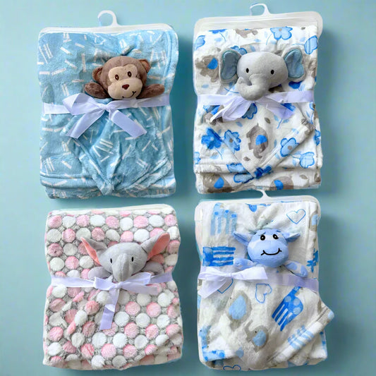 Soft Baby Blankets with Cute Plush Toy