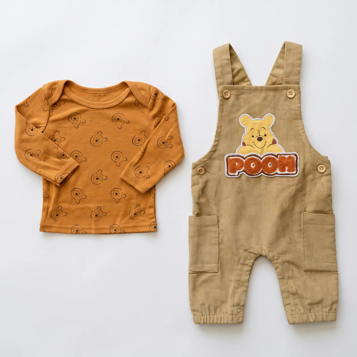 Baby 2-Piece Corduroy Dungaree & Bear Print Top Set | Alaya Junior