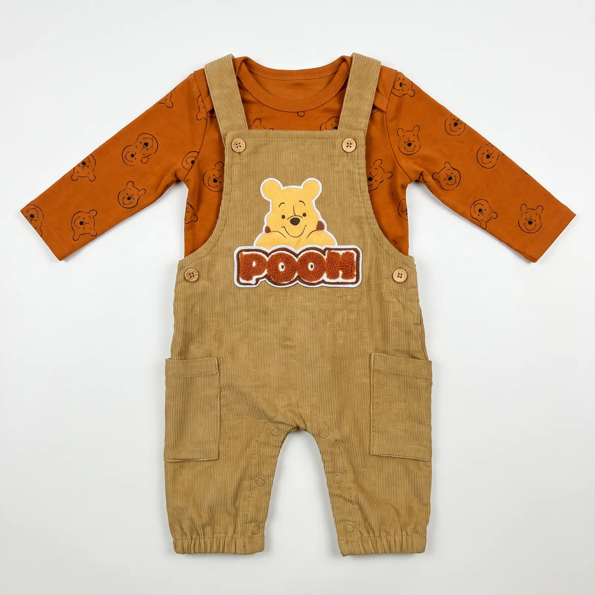 Baby 2-Piece Corduroy Dungaree & Bear Print Top Set | Alaya Junior