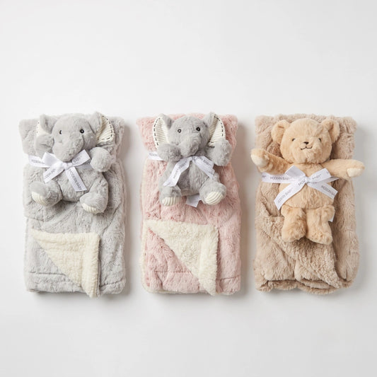 Baby Blanket & Plush Toy Set – Faux-Fur with Sherpa Reverse