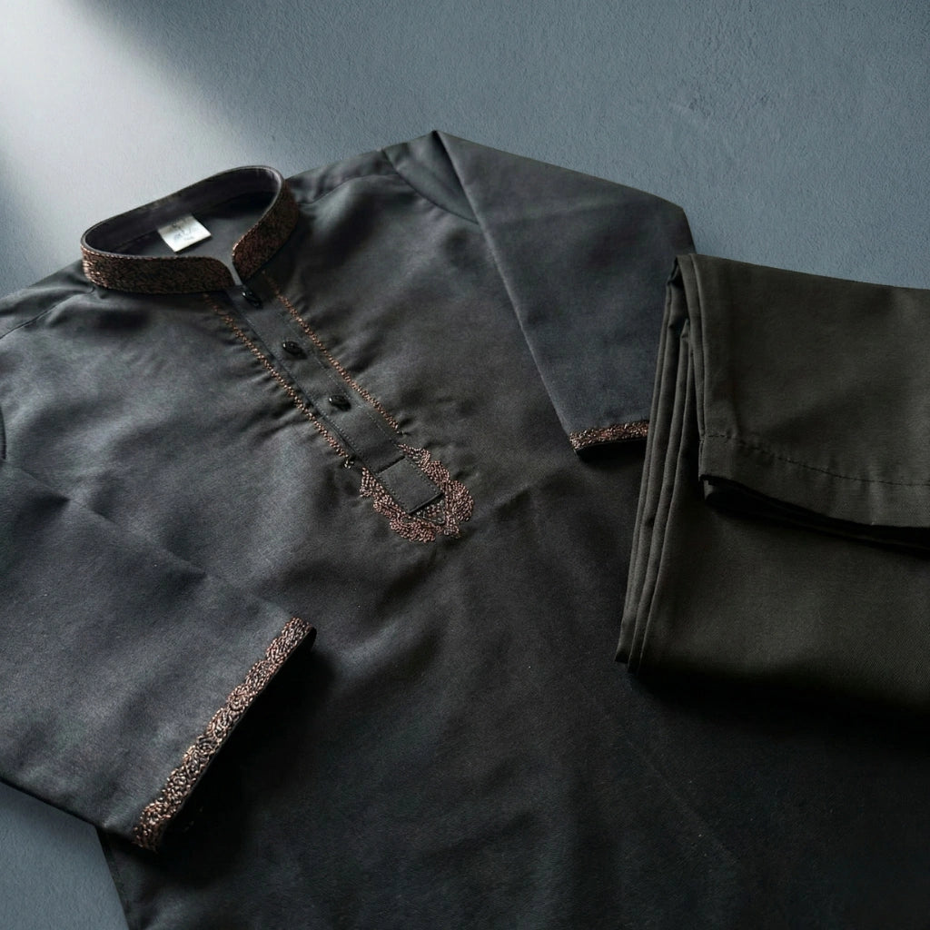 Baby Boy Elegant Black Kurta Shalwar 2-Piece Traditional Set (1-4Y)