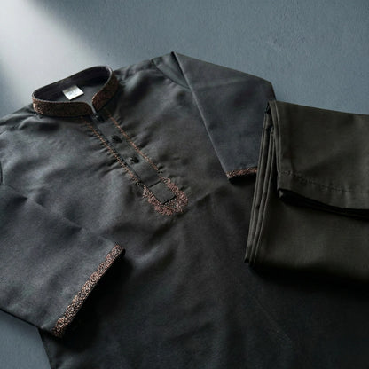 Baby Boy Elegant Black Kurta Shalwar 2-Piece Traditional Set (1-4Y)