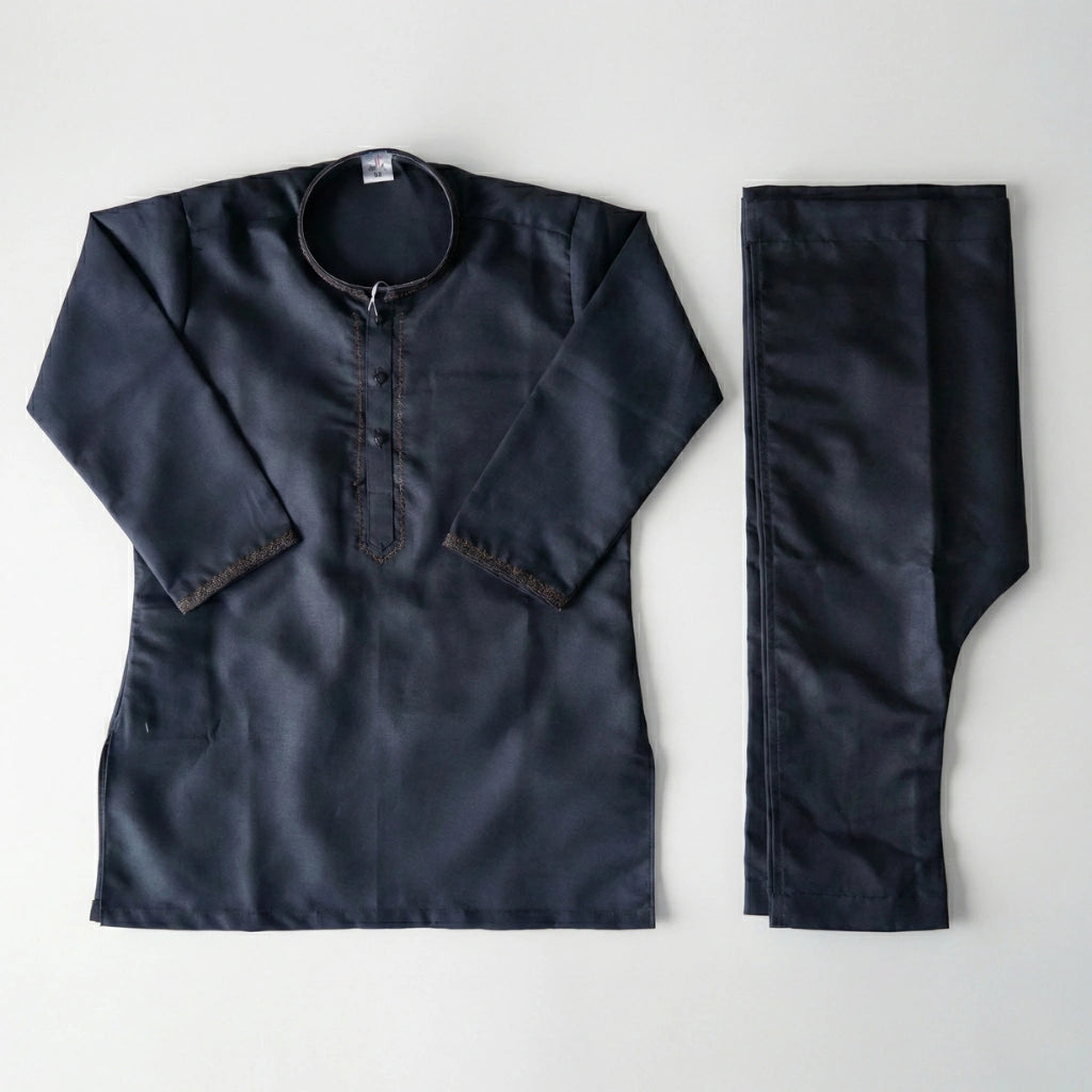 Baby Boy Elegant Black Kurta Shalwar 2-Piece Traditional Set (1-4Y)