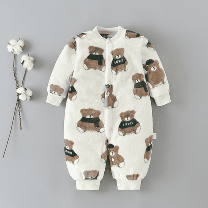 Newborn Baby Unisex Flannel Jumpsuit Rompers | Cartoon Long Sleeve
