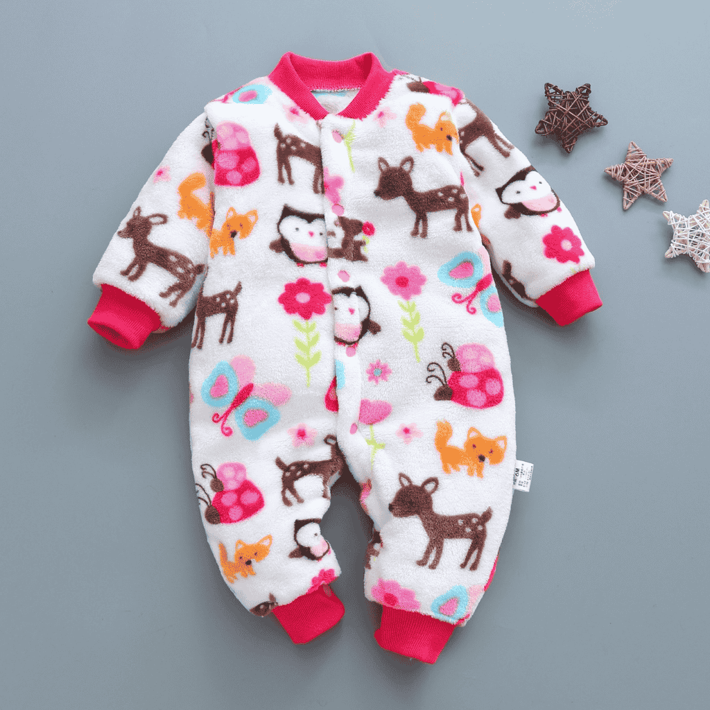Newborn Baby Unisex Flannel Jumpsuit Rompers | Cartoon Long Sleeve