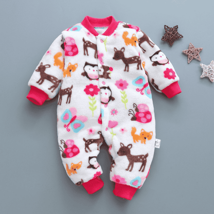 Newborn Baby Unisex Flannel Jumpsuit Rompers | Cartoon Long Sleeve
