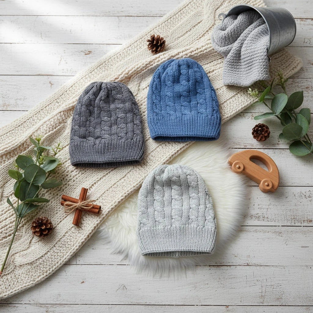 Baby Boys 3-Pack Cable Knit Hat Sets