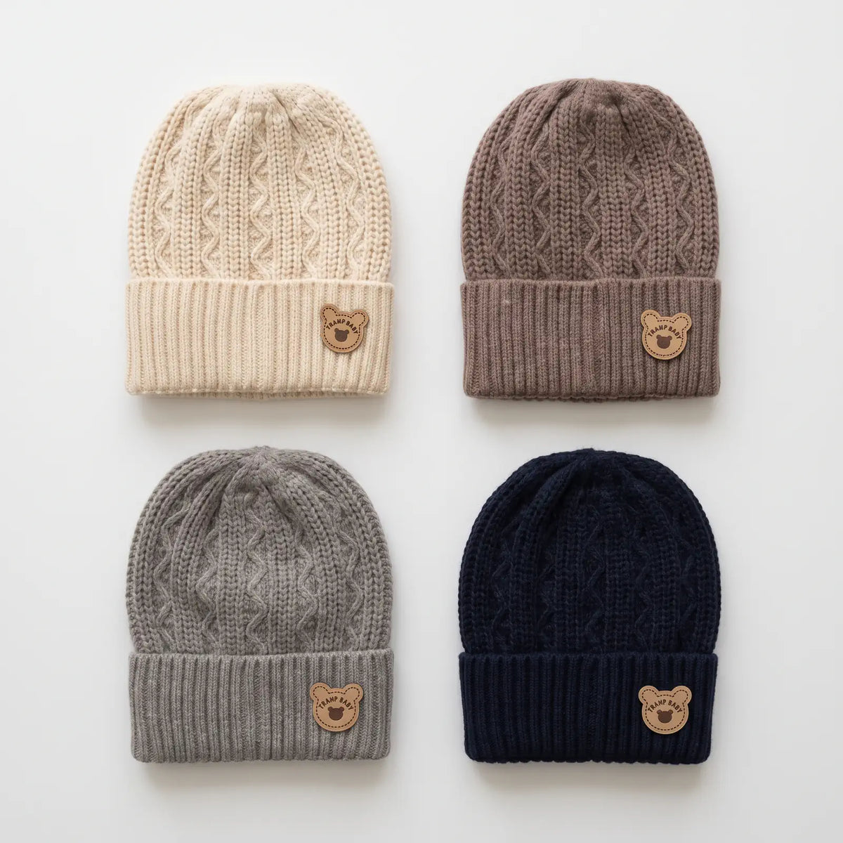 Baby Cotton Cable Knit Cap with Bear Patch, 0-6M | Alaya Junior