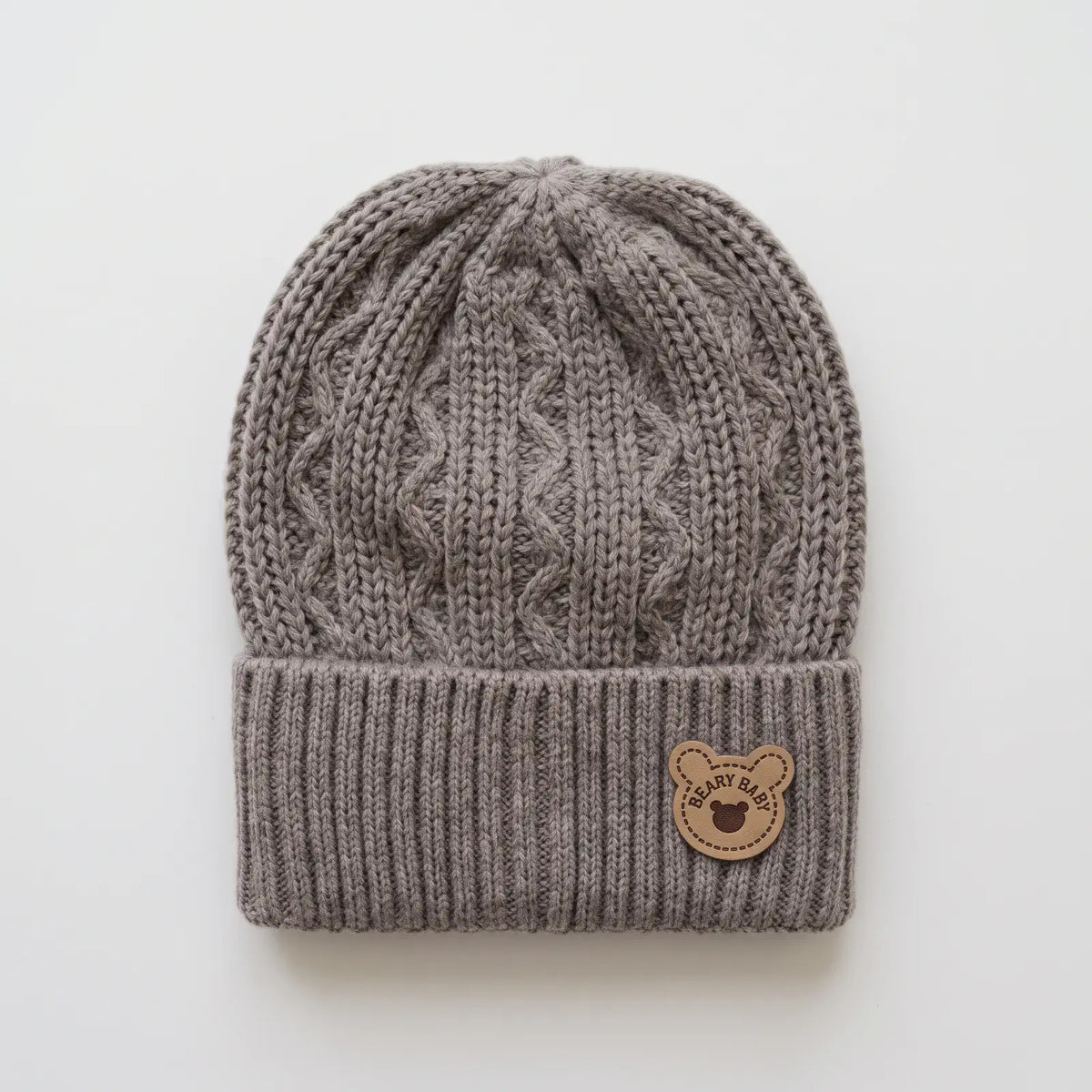 Baby Cotton Cable Knit Cap with Bear Patch, 0-6M | Alaya Junior