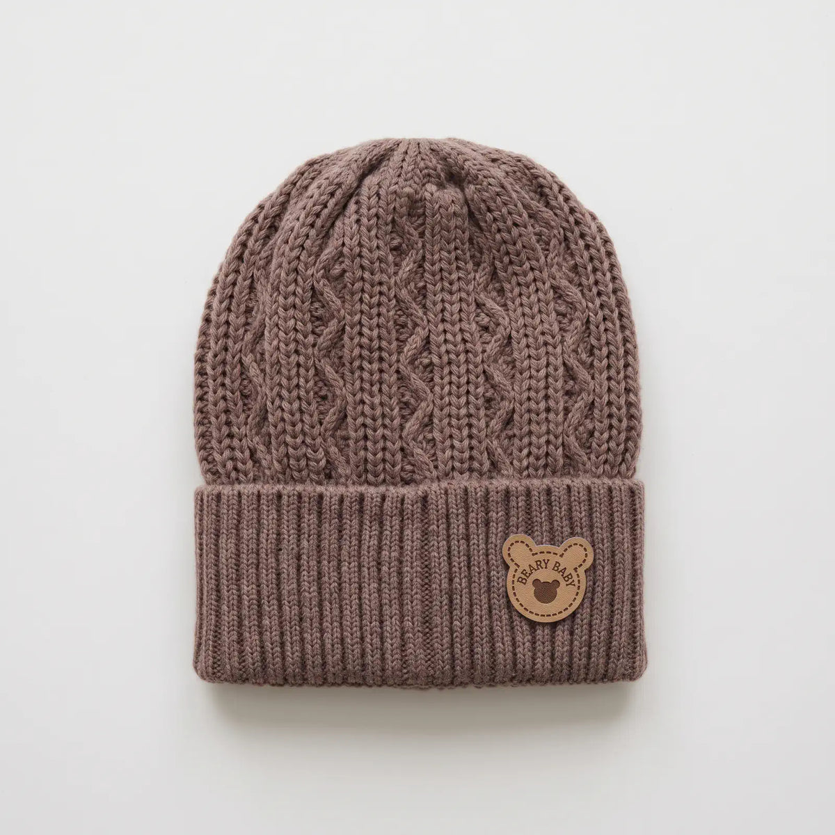 Baby Cotton Cable Knit Cap with Bear Patch, 0-6M | Alaya Junior