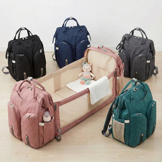 3-in-1 Multifunctional Diaper Bag Backpack with Foldable Baby Bed
