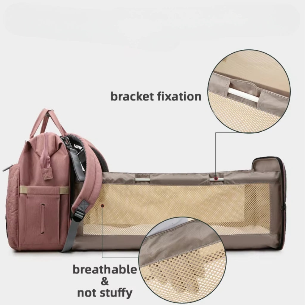 3-in-1 Multifunctional Diaper Bag Backpack with Foldable Baby Bed