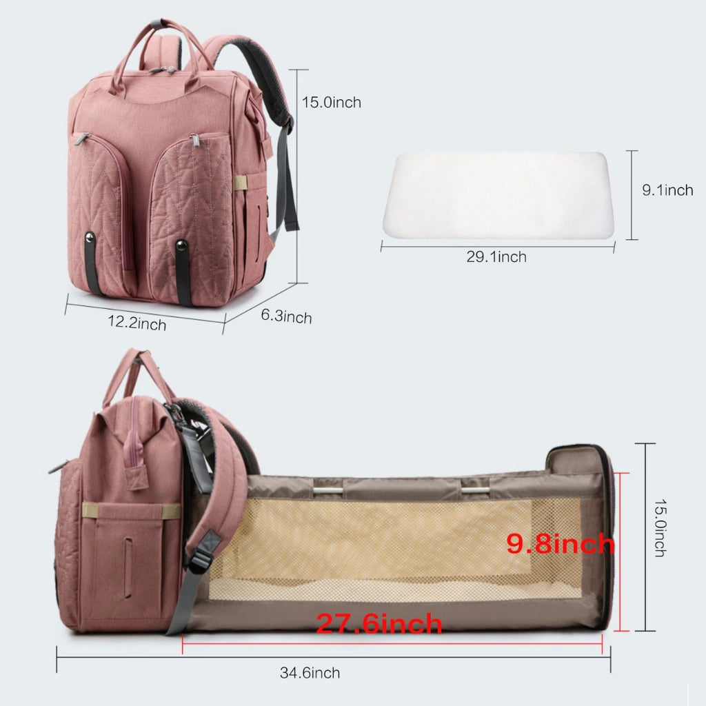 3-in-1 Multifunctional Diaper Bag Backpack with Foldable Baby Bed