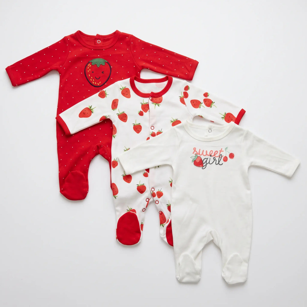 Baby Girl Strawberry Footed Romper 3-Pack | Alaya Junior