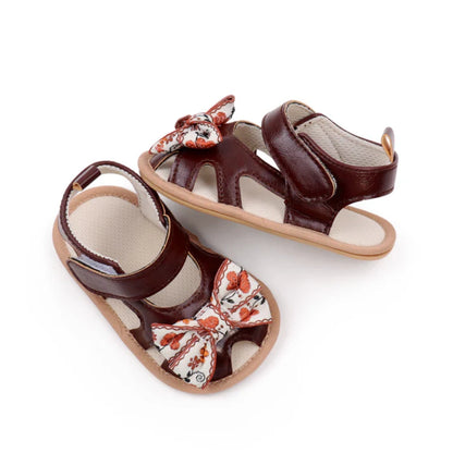 Baby Girl Floral Bow Sandals | Velcro Strap | Soft Sole | 0–18 Months