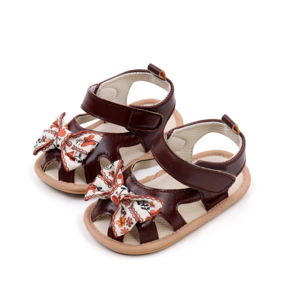 Baby Girl Floral Bow Sandals | Velcro Strap | Soft Sole | 0–18 Months