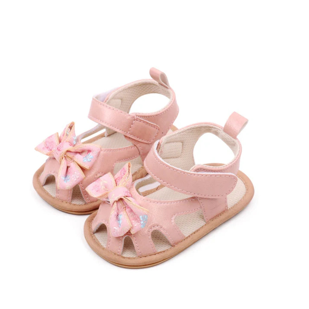 Baby Girl Floral Bow Sandals | Velcro Strap | Soft Sole | 0–18 Months