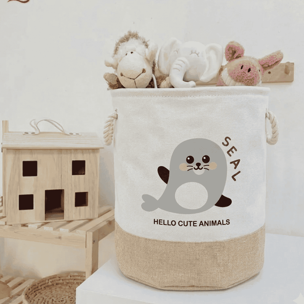 Kids Large Folding Laundry Basket with Cute Animal Design