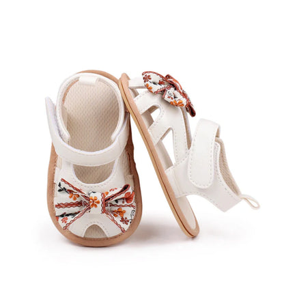 Baby Girl Floral Bow Sandals | Velcro Strap | Soft Sole | 0–18 Months