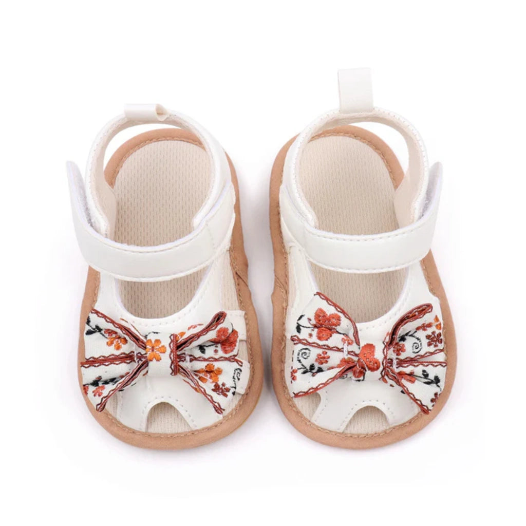 Baby Girl Floral Bow Sandals | Velcro Strap | Soft Sole | 0–18 Months