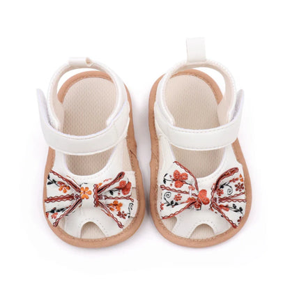 Baby Girl Floral Bow Sandals | Velcro Strap | Soft Sole | 0–18 Months