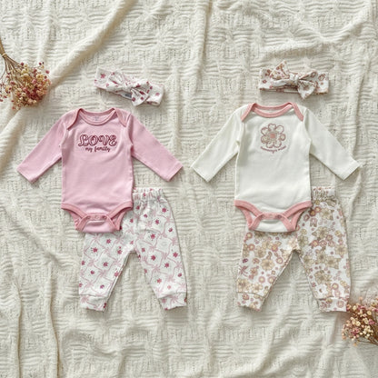 Baby Girl 3-Piece Set | Long Sleeve Bodysuit, Floral Pants & Headband