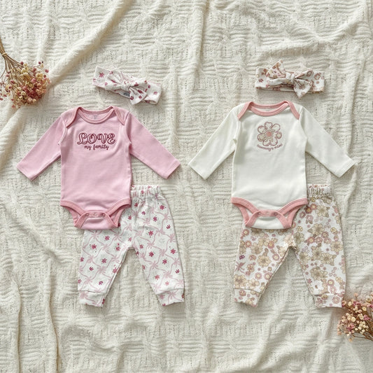 Baby Girl 3-Piece Set | Long Sleeve Bodysuit, Floral Pants & Headband