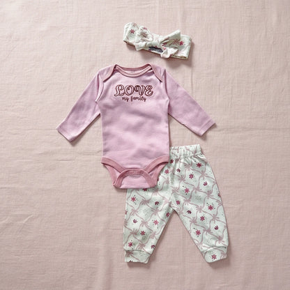 Baby Girl 3-Piece Set | Long Sleeve Bodysuit, Floral Pants & Headband